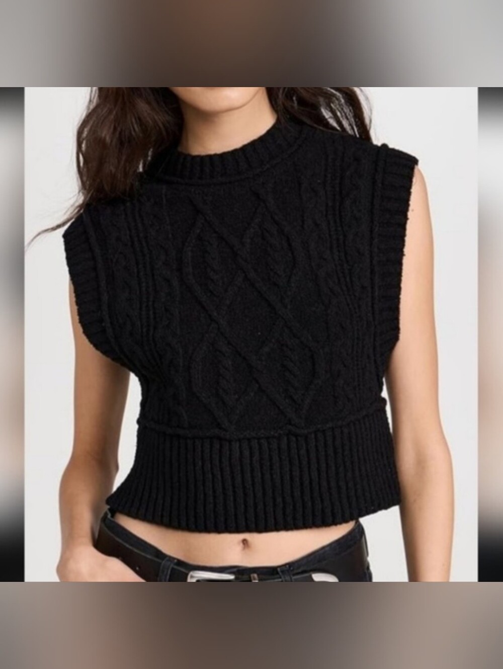 Cable Knit Sleeveless Sweater Tank - Black - Picture 1 of 5